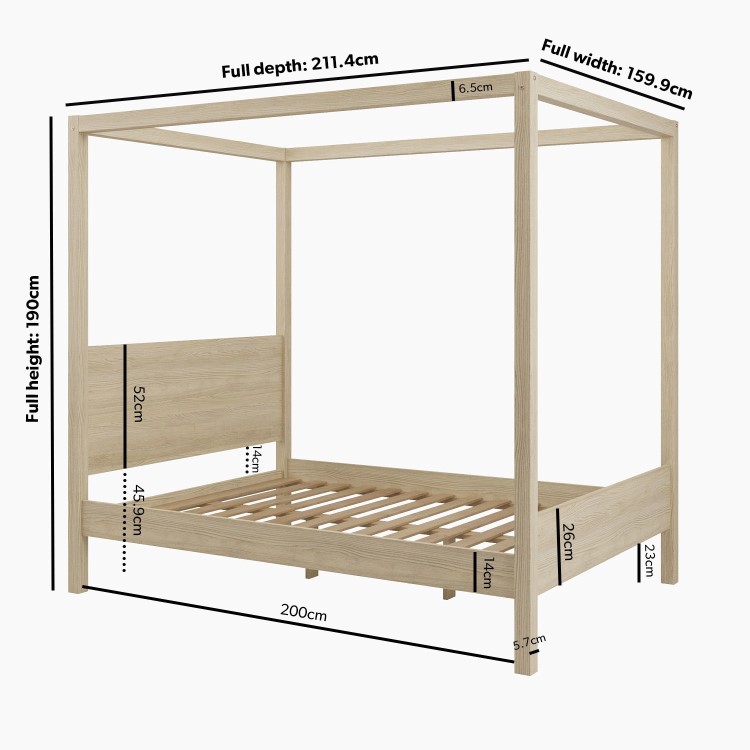 King Size Four Poster Bed Frame in Oak - Victoria