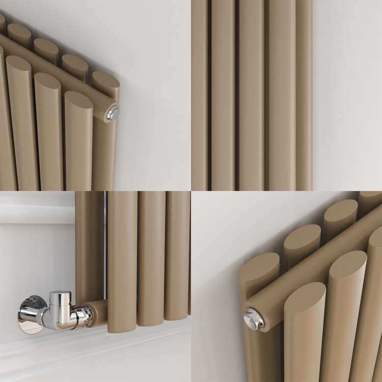 Sorrento Beige grey Vertical Oval Designer Radiator 1800x590mm Double Panel 6229 BTU