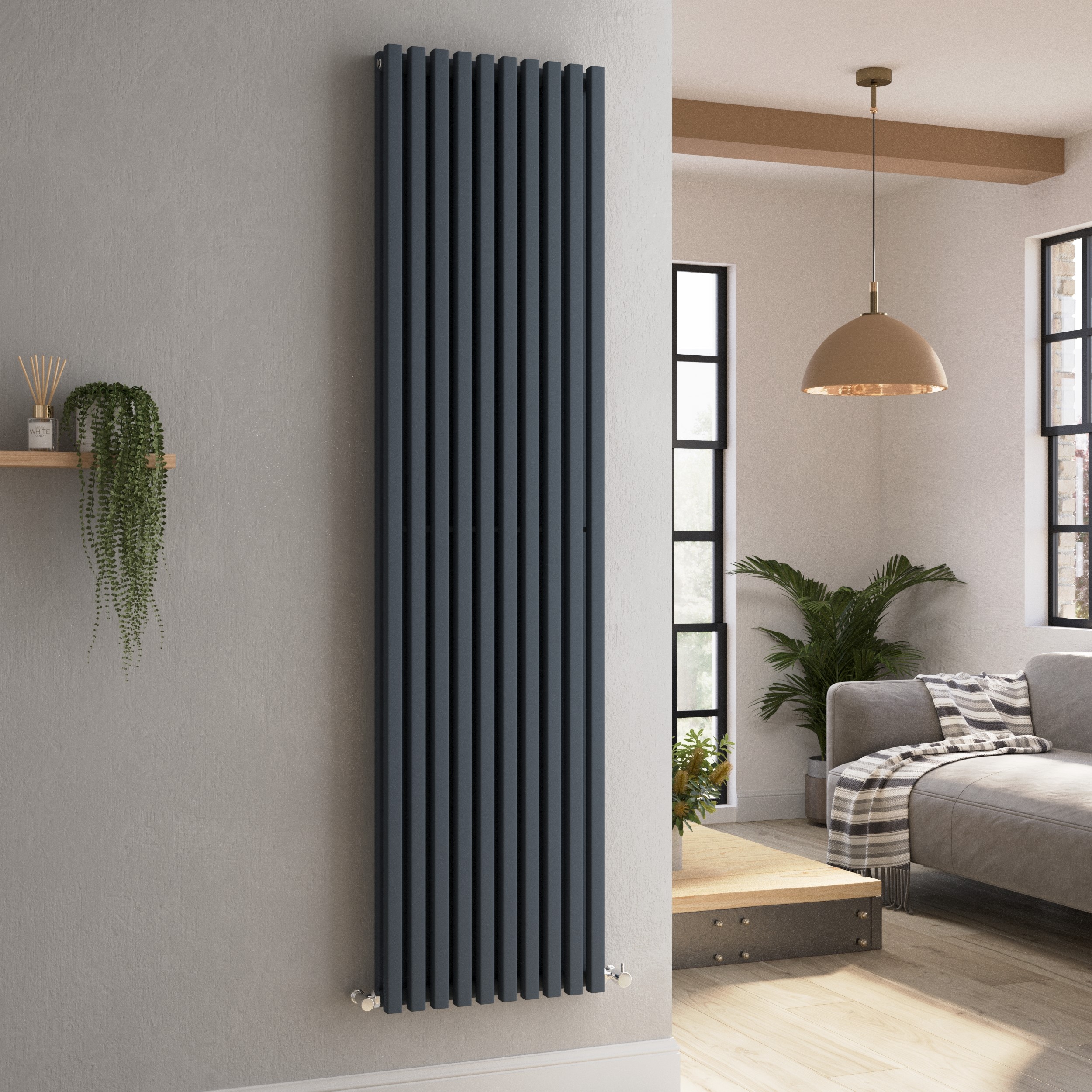 Ravello Anthracite Vertical Square Designer Radiator 1800x450mm Double ...