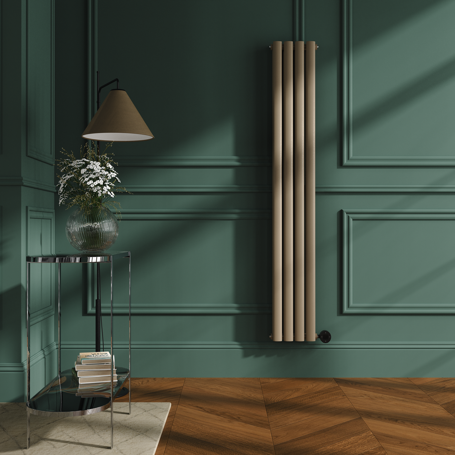 Beige Grey Vertical Smart Electric Radiator with Wi-Fi Thermostat - 1.2KW - H1600xW236 - Bathroom Safe