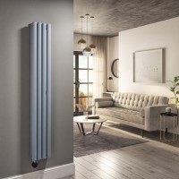 GRADE A1 - Light Grey Electric Vertical Designer Radiator 1.2kW with Wifi Thermostat - Double Panel H1600xW236mm - IPX4 Bathroom Safe