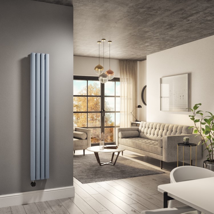 GRADE A1 - Light Grey Electric Vertical Designer Radiator 1.2kW with Wifi Thermostat - Double Panel H1600xW236mm - IPX4 Bathroom Safe