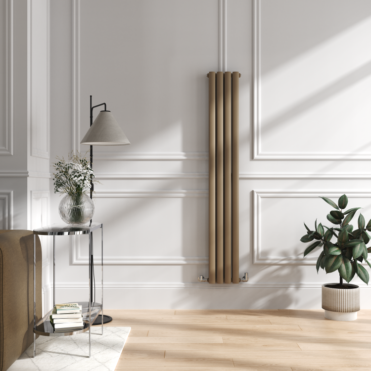 Sorrento Beige grey Vertical Oval Designer Radiator 1600x236mm Double Panel 2234 BTU