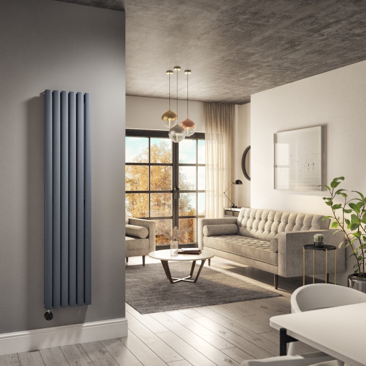 Anthracite Vertical Smart Electric Radiator with Wi-Fi Thermostat - 1.2kW - Double Panel H1600xW354mm - Bathroom Safe