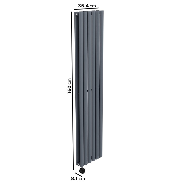Anthracite Vertical Smart Electric Radiator with Wi-Fi Thermostat - 1.2kW - Double Panel H1600xW354mm - Bathroom Safe