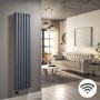 Anthracite Vertical Smart Electric Radiator with Wi-Fi Thermostat - 1.2kW - Double Panel H1600xW354mm - Bathroom Safe