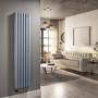 Light Grey Vertical Smart Electric Radiator with Wi-Fi Thermostat - 1200W - Double Panel H1600xW354mm - Bathroom Safe