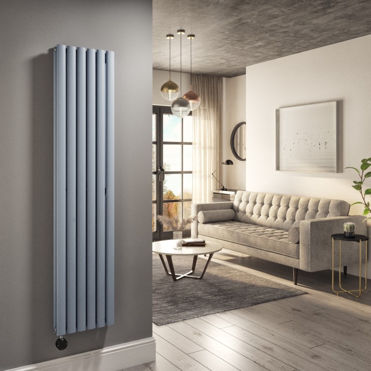 Light Grey Vertical Smart Electric Radiator with Wi-Fi Thermostat - 1200W - Double Panel H1600xW354mm - Bathroom Safe