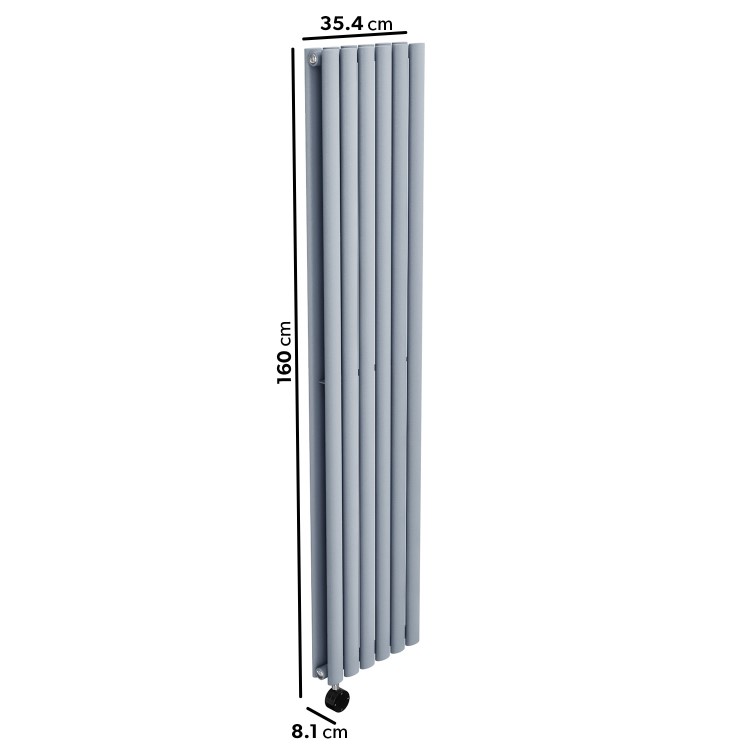 Light Grey Vertical Smart Electric Radiator with Wi-Fi Thermostat - 1200W - Double Panel H1600xW354mm - Bathroom Safe