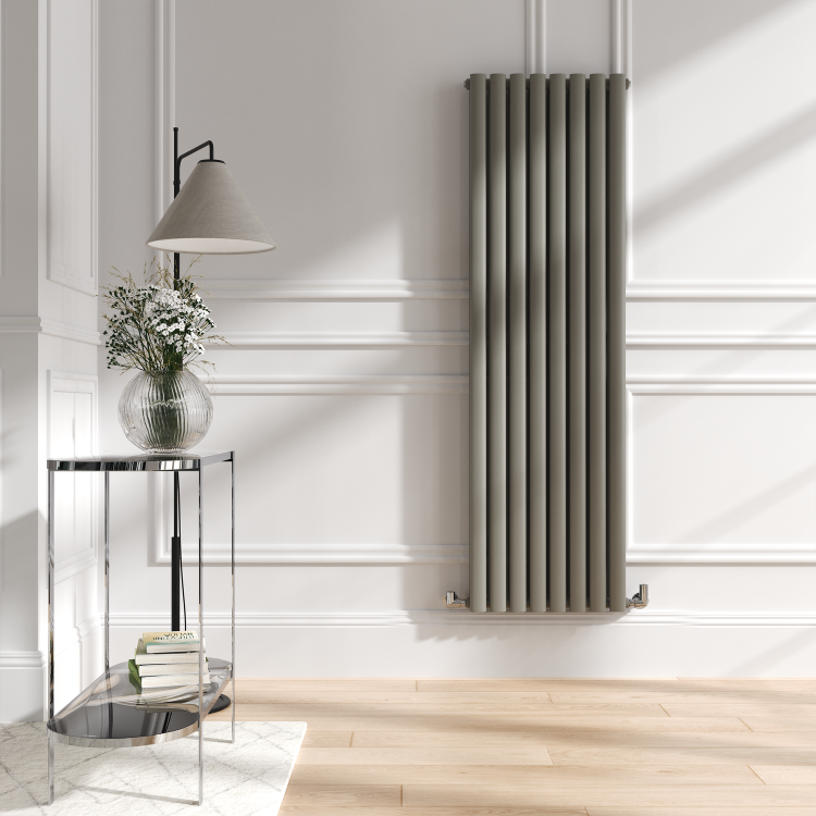 Sorrento Smoked Stone Vertical Oval Designer Radiator 1600x472mm Double Panel 4468 BTU