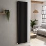 GRADE A1 - Sorrento Midnight Black Vertical Oval Designer Radiator 1800x472mm Double Panel 4983 BTU