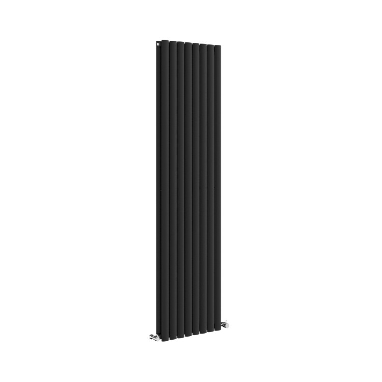 GRADE A1 - Sorrento Midnight Black Vertical Oval Designer Radiator 1800x472mm Double Panel 4983 BTU