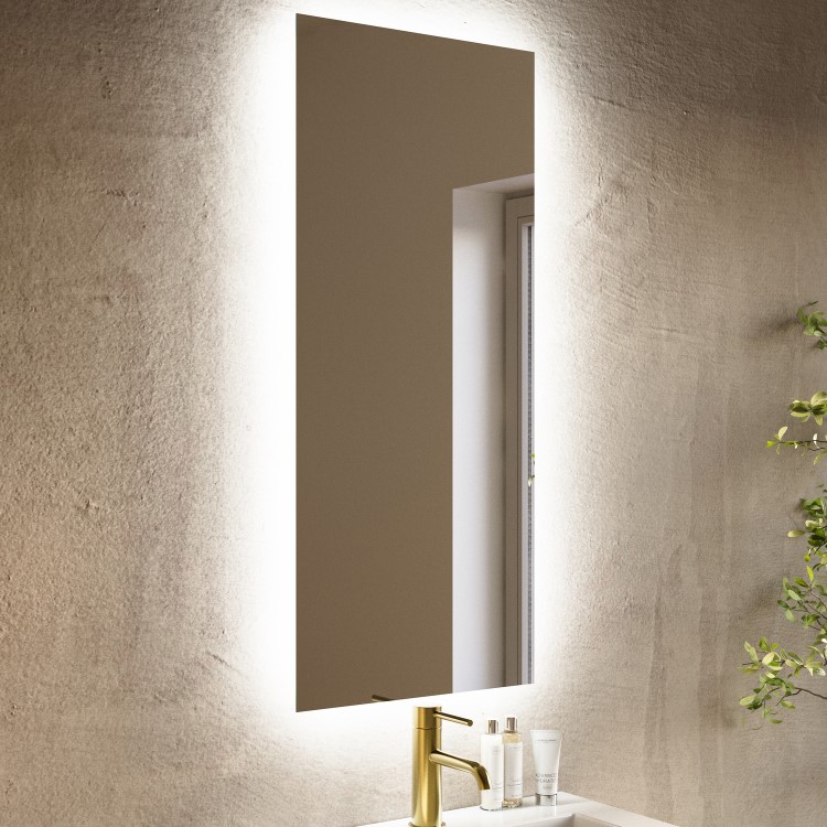 Rectangular Backlit Heated Bathroom Mirror with Lights – 900 x 420mm - Vela
