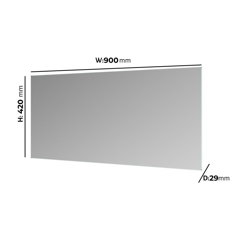 Rectangular Backlit Heated Bathroom Mirror with Lights – 900 x 420mm - Vela