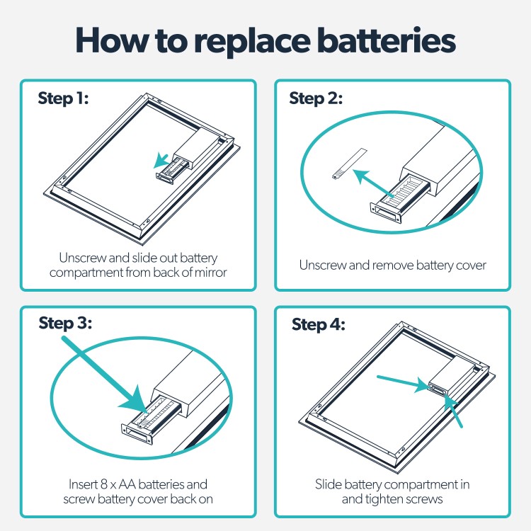 GRADE A1 - Rectangular Backlit Bathroom Mirror with Battery Operated Lights 700 x 500mm - Vela