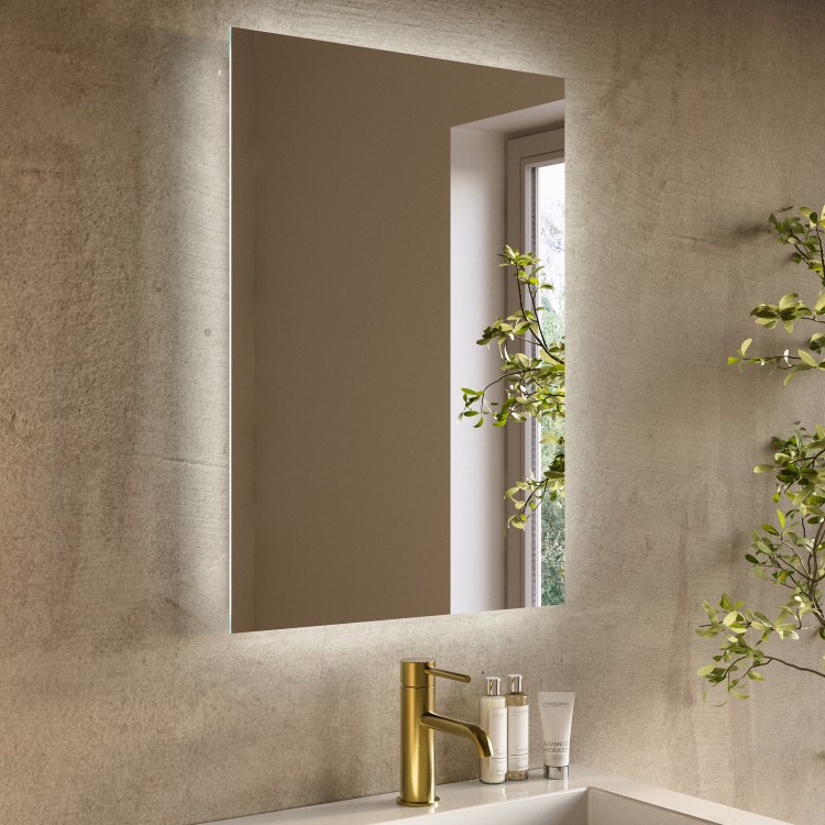 GRADE A1 - Rectangular Backlit Bathroom Mirror with Battery Operated Lights 700 x 500mm - Vela