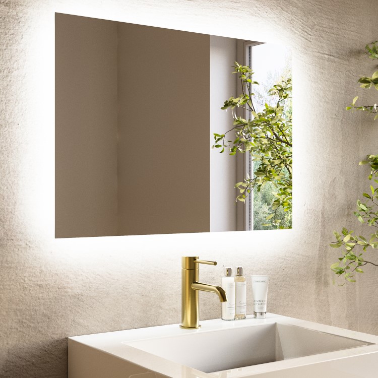 GRADE A1 - Rectangular Backlit Bathroom Mirror with Battery Operated Lights 700 x 500mm - Vela