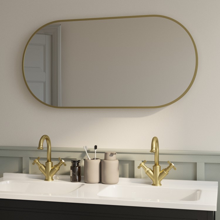 Oval Brass Backlit Heated Bathroom Mirror with Lights 500 x 1000mm - Venus