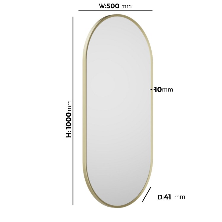 Oval Brass Backlit Heated Bathroom Mirror with Lights 500 x 1000mm - Venus