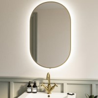 GRADE A1 - Oval Brass Backlit Bathroom Mirror with Battery Operated Lights 500 x 800mm - Venus