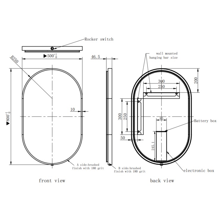 GRADE A1 - Oval Brass Backlit Bathroom Mirror with Battery Operated Lights 500 x 800mm - Venus