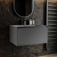 700mm Grey Fluted Wall Hung Vanity Unit with Aluminium Basin - Venice