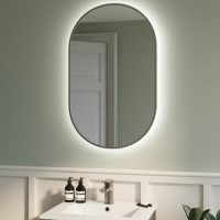 Oval Grey Backlit Heated Bathroom Mirror with Lights 500 x 800mm - Venus Oval Grey Backlit Heated Bathroom Mirror with Lights 500 x 800mm - Venus