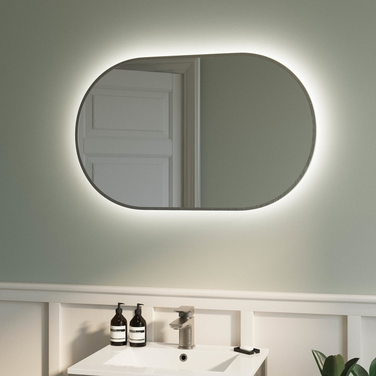 Oval Grey Backlit Heated Bathroom Mirror with Lights 500 x 800mm - Venus
