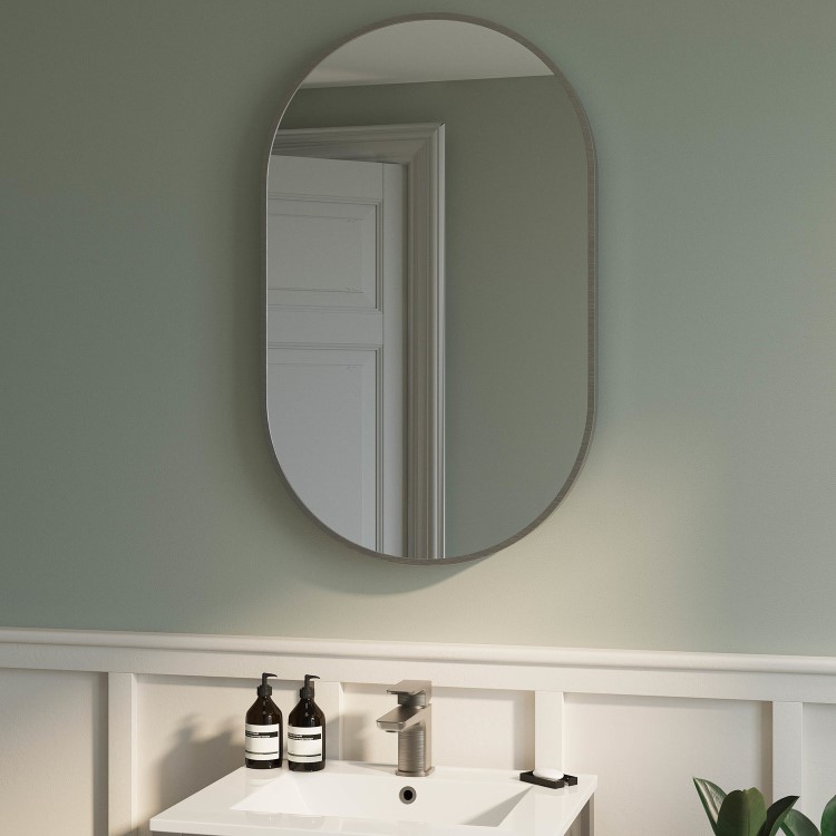 Oval Grey Backlit Heated Bathroom Mirror with Lights 500 x 800mm - Venus