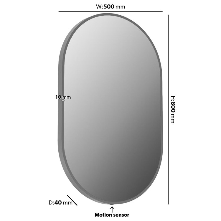 Oval Grey Backlit Heated Bathroom Mirror with Lights 500 x 800mm - Venus