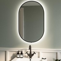 ONLY OPENED - Oval Black Backlit Bathroom Mirror with Battery Operated Lights 500 x 800mm - Venus