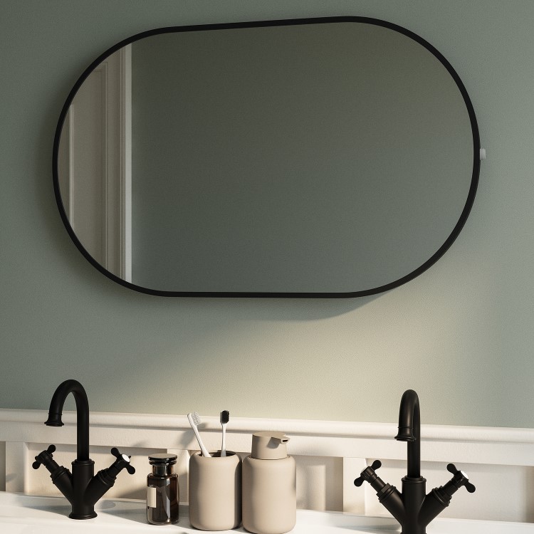 ONLY OPENED - Oval Black Backlit Bathroom Mirror with Battery Operated Lights 500 x 800mm - Venus