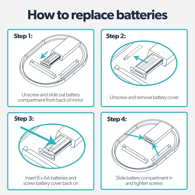 ONLY OPENED - Oval Black Backlit Bathroom Mirror with Battery Operated Lights 500 x 800mm - Venus
