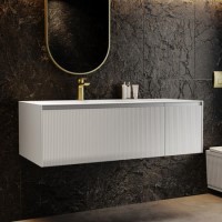 1200mm White Fluted Wall Hung Vanity Unit with Aluminium Basin - Venice