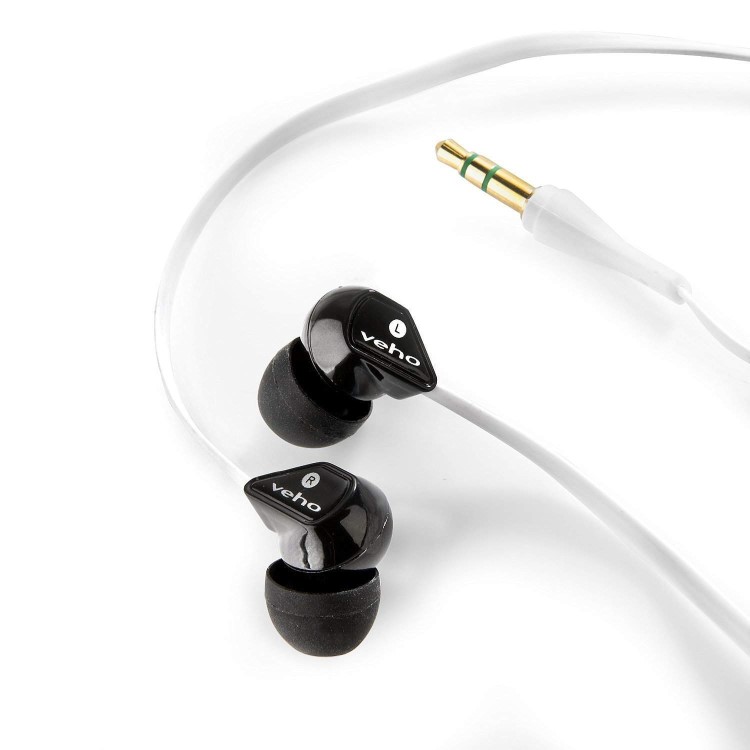 Veho VEP-003-360Z1-K 360 Z-1 Noise Isolating Stereo Earphones with Flat Flex Anti Tangle Cord - Blac & White 