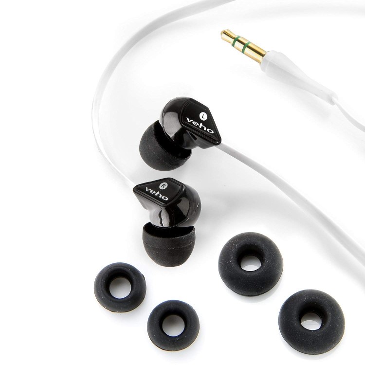 Veho VEP-003-360Z1-K 360 Z-1 Noise Isolating Stereo Earphones with Flat Flex Anti Tangle Cord - Blac & White 
