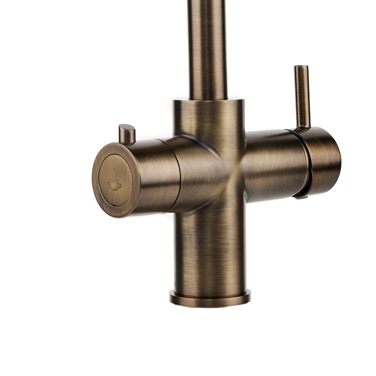 Antique Brass 4 in 1 Instant Boiling Hot Kitchen Mixer Square Tap with 3L Boiler - Pronto Vesta