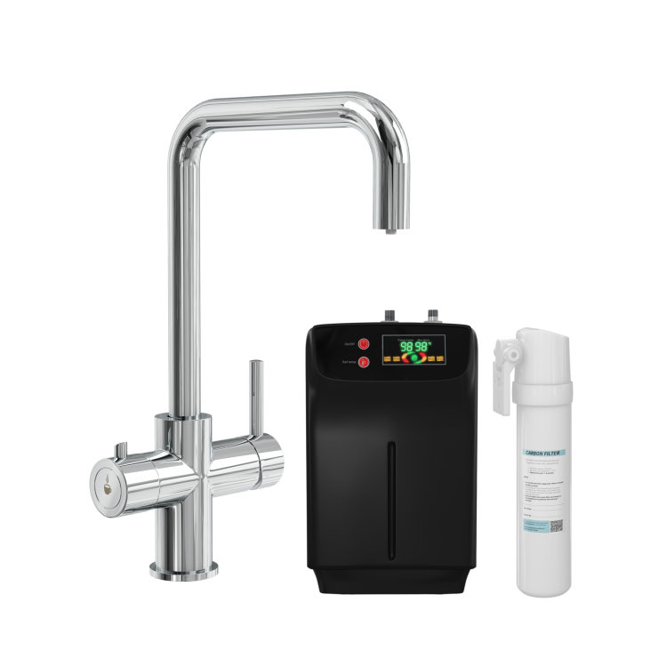 Chrome 4 in 1 Instant Boiling Hot Kitchen Mixer Square Tap with 3L Boiler - Pronto Vesta