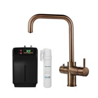GRADE A1 - Antique Brass 3 in 1 Instant Boiling Hot Kitchen Mixer Square Tap with 3L Boiler - Pronto Vesta