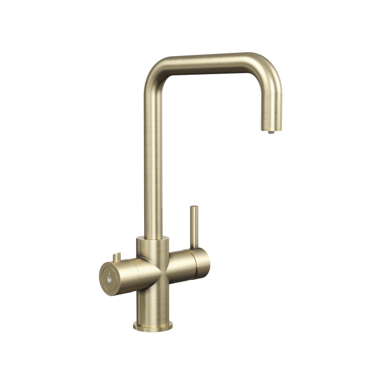 Brushed Brass 3 in 1 Instant Boiling Hot Kitchen Mixer Square Tap with 3L Boiler - Pronto Vesta