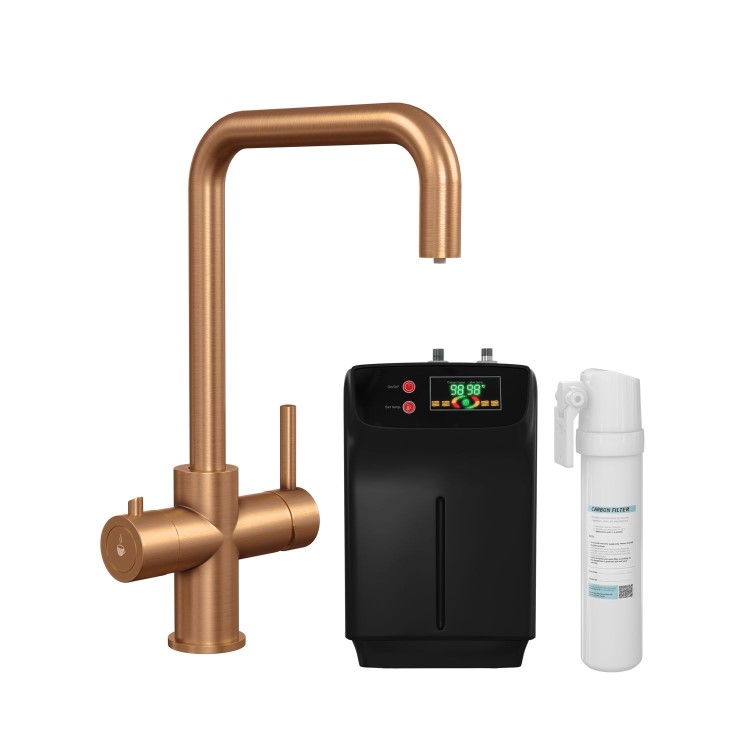 Brushed Bronze 3 in 1 Instant Boiling Hot Kitchen Mixer Square Tap with 3L Boiler - Pronto Vesta