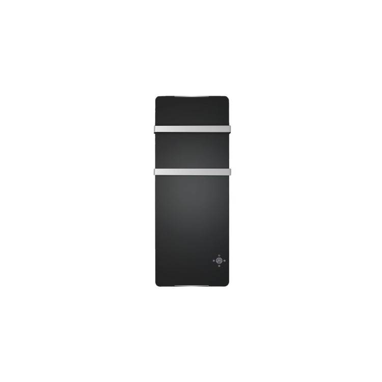 1200W Black Designer Glass Heater Wall Mounted with 2 Towel Rails and Smart WiFi Alexa - IP24 Bathroom Safe 