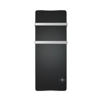 1200W Black Designer Glass Heater Wall Mounted with 2 Towel Rails and Smart WiFi Alexa - IP24 Bathroom Safe 