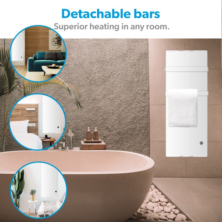 electriq 1200W Smart Wall Mounted Designer Glass Heater with Towel Rails - White