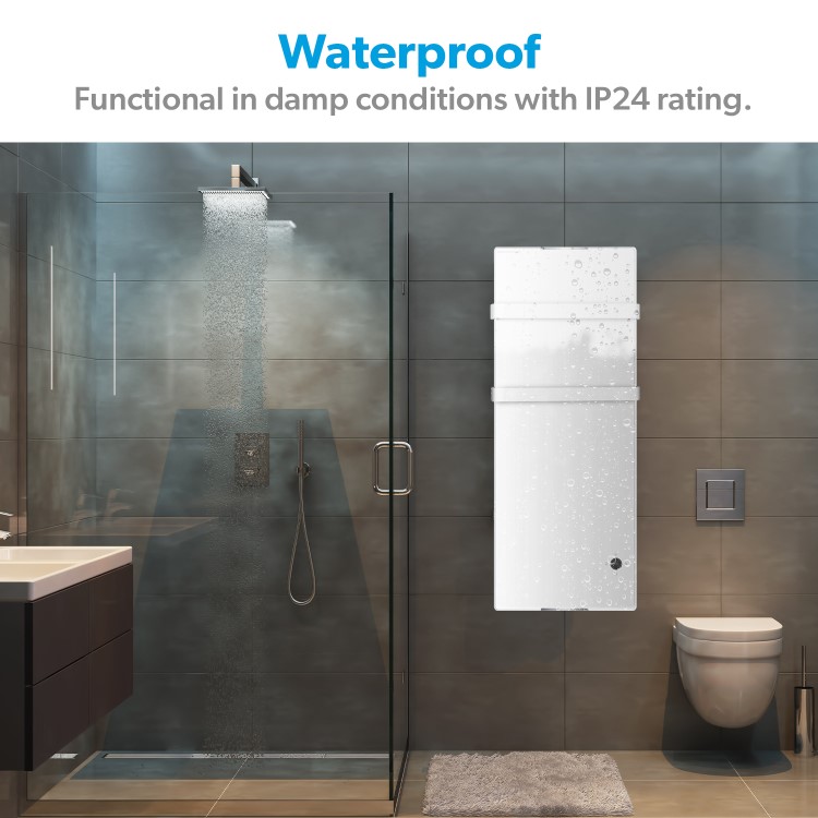 electriq 1200W Smart Wall Mounted Designer Glass Heater with Towel Rails - White