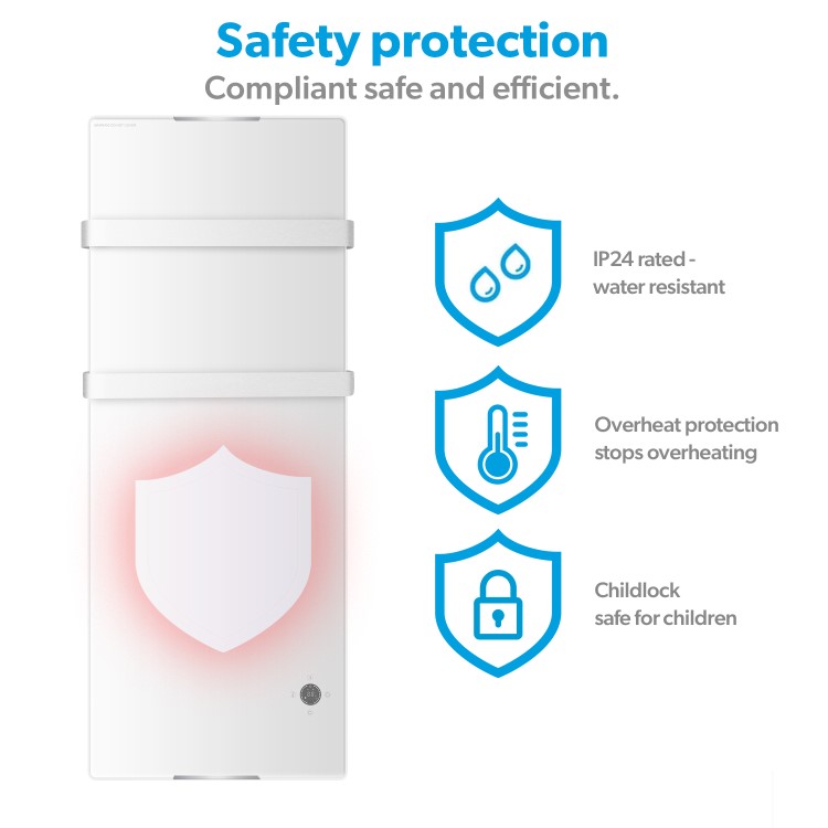 electriq 1200W Smart Wall Mounted Designer Glass Heater with Towel Rails - White