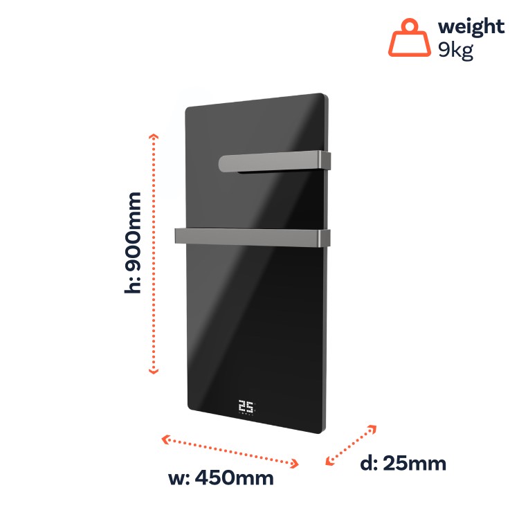 Low Energy 380w Infrared Designer Glass Wall Mounted Heater with Towel Rail and Smart WiFi Alexa - IP24 Bathroom Safe