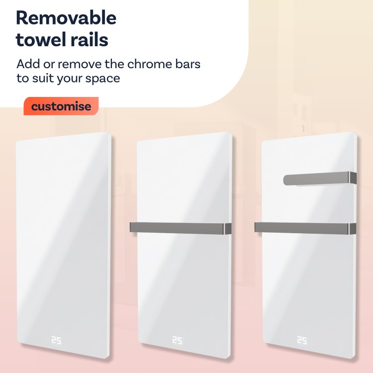 380W Smart Infrared Vertical Anthracite Glass Designer Wall Heater 450x900mm with Optional Towel Rail - IP24 Bathroom Safe