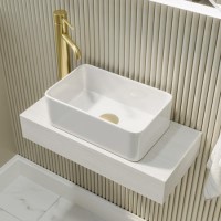 ONLY OPENED - Gloss White Rectangular Countertop Basin 361mm - Vida