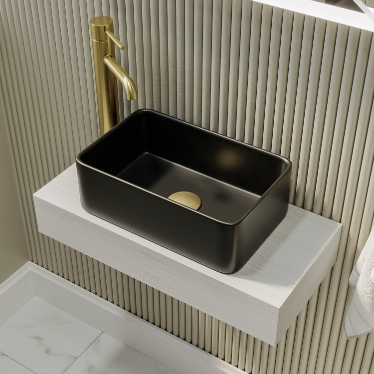ONLY OPENED - Matt Black Rectangular Countertop Basin 361mm - Vida